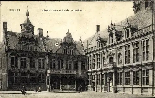 Ak Furnes Veurne Westflandern, Hotel de Ville et Palais de Justice