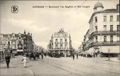 Ak Oostende Ostende Westflandern, Boulevard Van Iseghem et Rue Longue