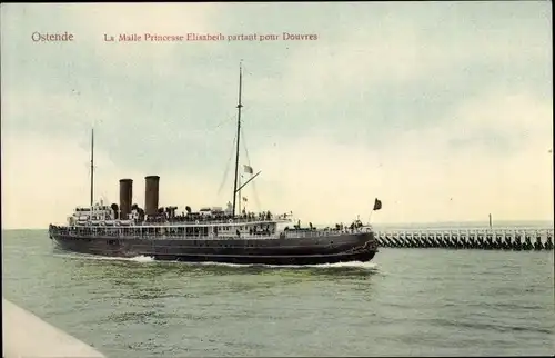 Ak Oostende Ostende Westflandern, La Malle Princesse Elisabeth partant pour Douvres