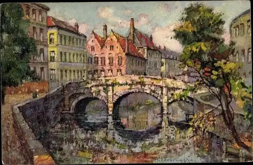 Künstler Ak Bruges Brügge Flandern Westflandern, Le Pont des Augustins, Brücke