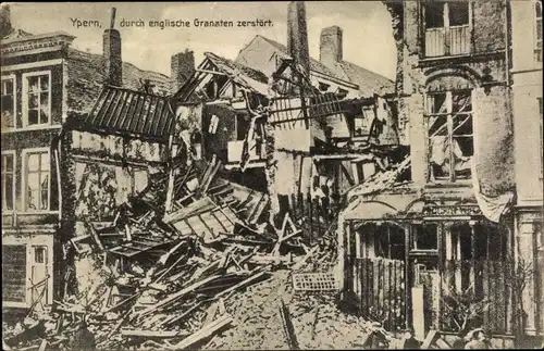 Ak Ypres Ypern Flandern, durch englische Granaten zerstört