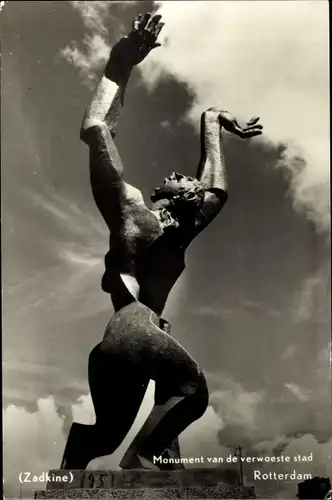 Ak Rotterdam Südholland Niederlande, Monument van de verwoeste stad