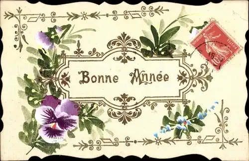 Ak Glückwunsch Neujahr, Blumen, Stiefmütterchen, Vergissmeinnicht