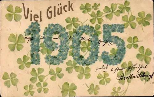Präge Ak Glückwunsch Neujahr 1905, Glücksklee