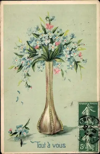 Präge Ak Tout a vous, Blumenvase, Vergissmeinnicht
