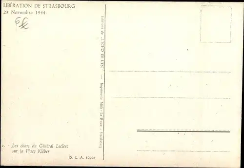 Ak Strasbourg Straßburg Elsass Bas Rhin, Libération 23.11.1944, Place Kléber, Char de combat, Panzer