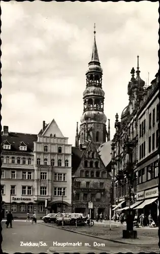 Ak Zwickau in Sachsen, Hauptmarkt mit Dom, Sparkasse