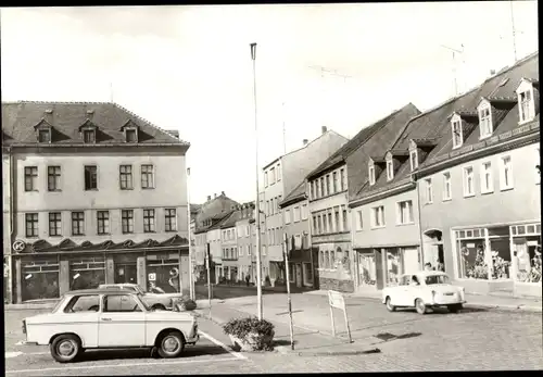 Ak Meerane in Sachsen, Platz der Roten Armee, Geschäft Elegant, Autos