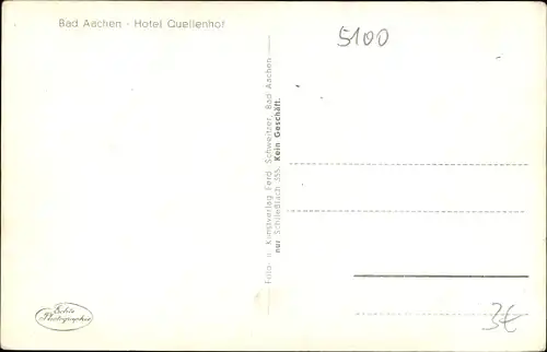 Ak Aachen in Nordrhein Westfalen, Hotel Quellenhof, Frontansicht mit Zufahrt