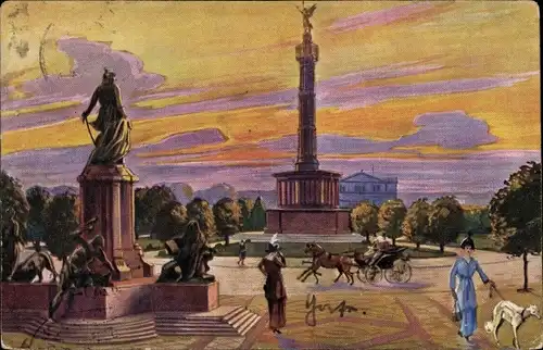 Künstler Ak Barber, Court, Berlin Tiergarten, Siegessäule, Bismarck-Denkmal