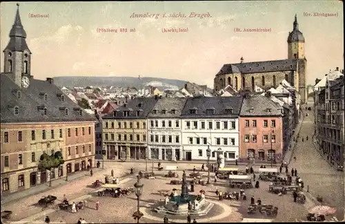 Ak Annaberg Buchholz im Erzgebirge, Rathaus, St. Annenkirche, Marktplatz, Pöhlberg, Gr. Kirchgasse