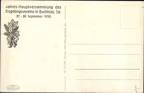 Ak Annaberg Buchholz Erzgebirge, Teilansicht Buchholz, Jahres Hauptversammlung Erzgebirgsverein 1930