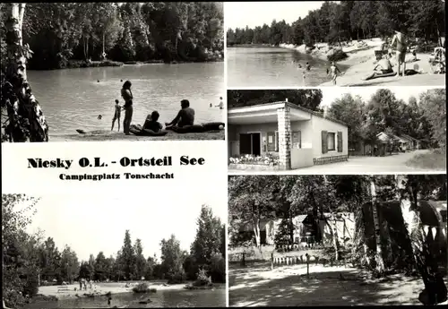 Ak See Niesky in der Oberlausitz, Campingplatz Tonschacht, See, Strand