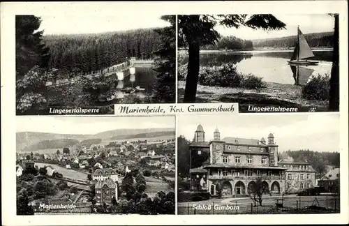 Ak Marienheide im Bergischen Land, Lingesertalsperre, Schloss Gimborn, Blick auf den Ort