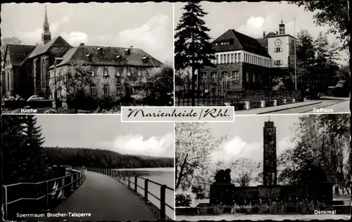 Ak Marienheide Rheinland, Waldhaus z. Lingese Talsperre, Brucher Talsperre, Rathaus, Kirche, Denkmal