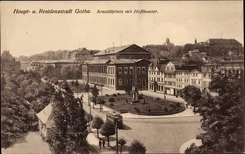 Ak Gotha in Thüringen, Arnoldiplatz und Hoftheater, Straßenbahn