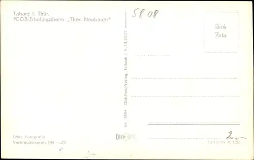 Ak Tabarz im Thüringer Wald, FDGB Erholungsheim Theo Neubauer