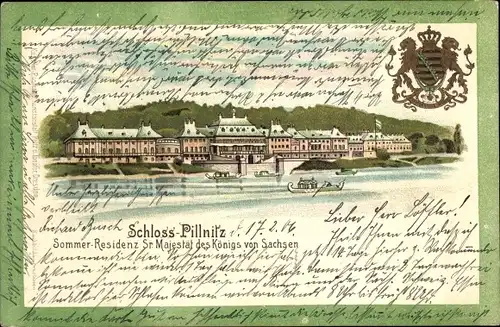 Wappen Litho Dresden Pillnitz, Schloss, Sommerresidenz des Königs