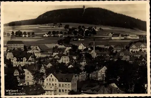 Ak Vejprty Weipert Reg. Aussig, Bärenstein, Blick auf den Ort, Berg, Schornstein