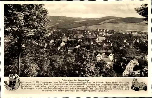 Ak Olbernhau im Erzgebirge Sachsen, Panorama der Stadt, Holzspielzeuge