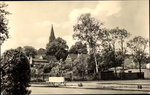 Ak Ueckermünde in Vorpommern, Teilansicht, Kirchturm