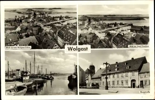 Ak Wolgast, Burgstraße, Hafen, Fähre, Insel Usedom