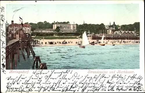 Ak Ostseebad Heringsdorf auf Usedom, Strandkasino und Kurhäuser, Segelboot