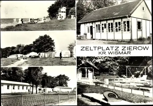 Ak Zierow in Mecklenburg, Zeltplatz, Strandpartie, Gebäude, Minigolf