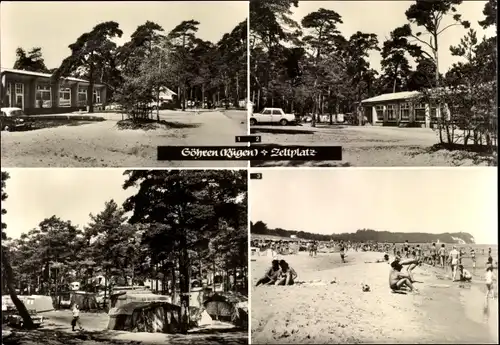 Ak Ostseebad Göhren auf Rügen, Kaufhalle, Gasthaus Zur Düne, Strand am Zeltplatz