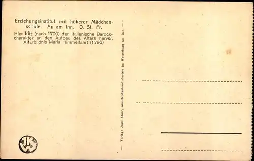 Ak Au am Inn Gars am Inn Oberbayern, Erziehungsinstitut mit höherer Mädchenschule, Hochaltar