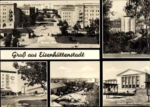 Ak Eisenhüttenstadt in Brandenburg, Leninallee, Gaststätte, Diehloer Höhe, Postamt, Fr. Wolf Theater
