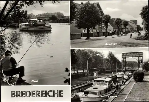 Ak Bredereiche Fürstenberg an der Havel, Angler an der Havel, Dorfstraße, Schleuse