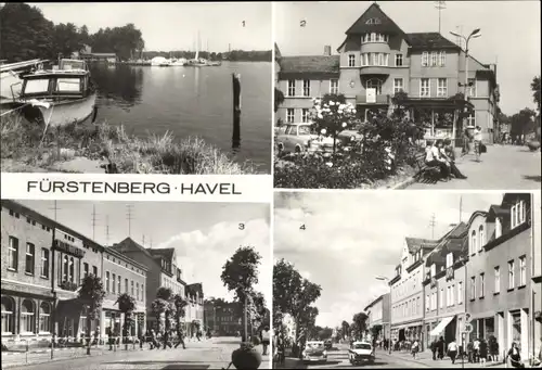 Ak Fürstenberg Havel, Jachthafen am Schwedtsee, Rathaus, Ernst Thälmann Straße, Mecklenburger Hof