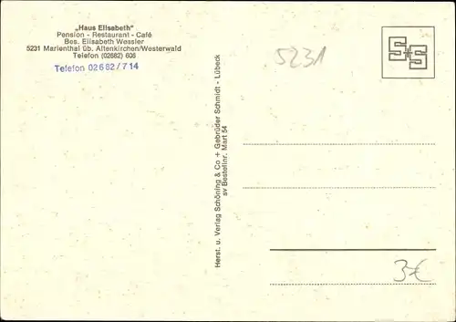 Ak Obererbach im Westerwald, Marienthal, Pension Restaurant Cafe Haus Elisabeth