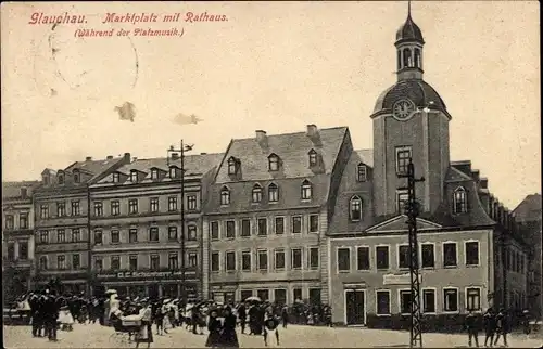 Ak Glauchau in Sachsen, Marktplatz mit Rathaus