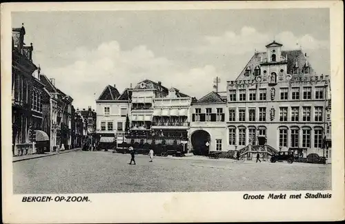 Ak Bergen op Zoom Nordbrabant Niederlande, Groote Markt met Stadhuis