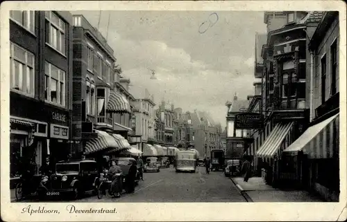 Ak Apeldoorn Gelderland, Deventerstraat, Auto GZ-2002, Radfahrer