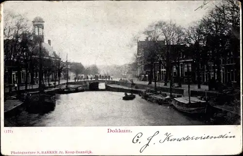 Ak Dokkum Dongeradeel Friesland Niederlande, Flusspartie, Brücke, Boote