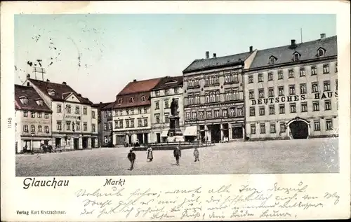 Ak Glauchau in Sachsen, Markt, Hotel Deutsches Haus, Apotheke, Denkmal