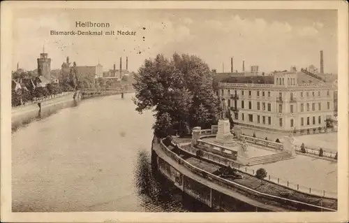 Ak Heilbronn am Neckar, Bismarck-Denkmal mit Neckar