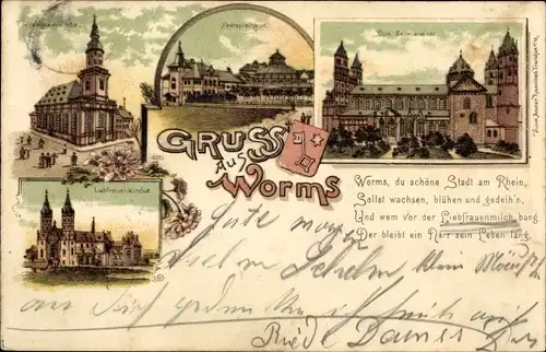 Litho Worms am Rhein, Stadtansichten, Liebfrauenkirche, Wappen