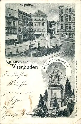 Litho Wiesbaden in Hessen, Hygiea-Denkmal, Stadtansicht