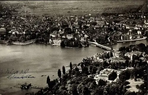 Ak Konstanz am Bodensee, Panorama mit Rheinbrücke