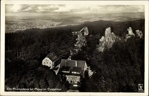 Ak Ehrenfriedersdorf im Erzgebirge, Fliegeraufnahme der Greifensteine und Berghaus