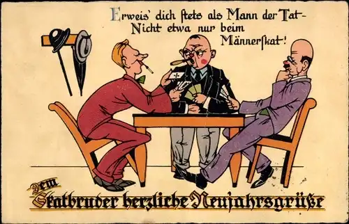 Ak Glückwunsch Neujahr, Dem Skatbruder, Erweis dich stets als Mann der Tat