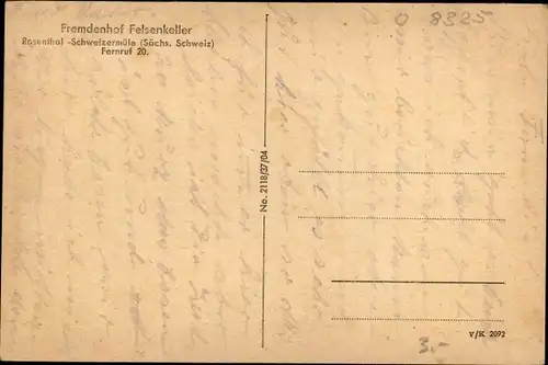Ak Rosenthal Bielatal in Sachsen, Schweizermühle, Restaurant Felsenkeller