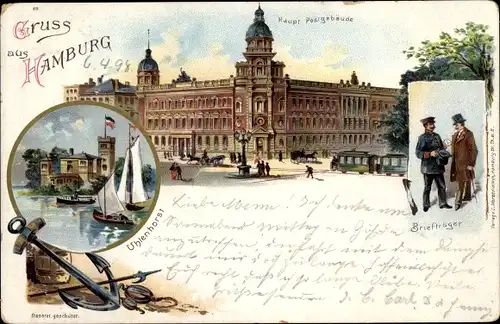 Litho Hamburg Mitte Altstadt, Haupt Postgebäude, Uhlenhorst, Briefträger