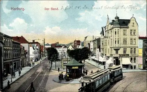 Ak Hamburg Harburg, Der Sand, Straßenbahn 33