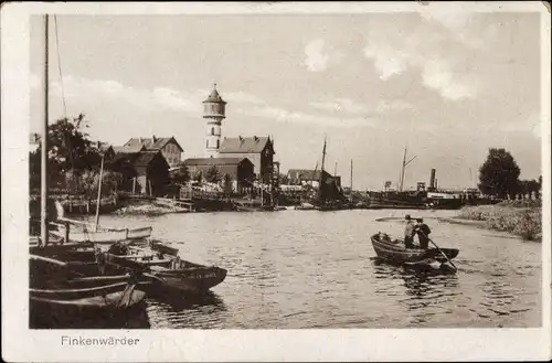 Ak Hamburg Mitte Finkenwerder Finkenwärder, Partie am Wasser, Wasserturm