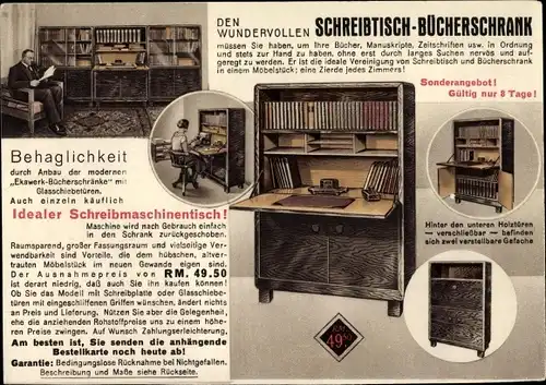 Ak Reklame, Schreibtisch Bücherschrank, Schreibmaschinentisch, Ekawerke, Leipzig